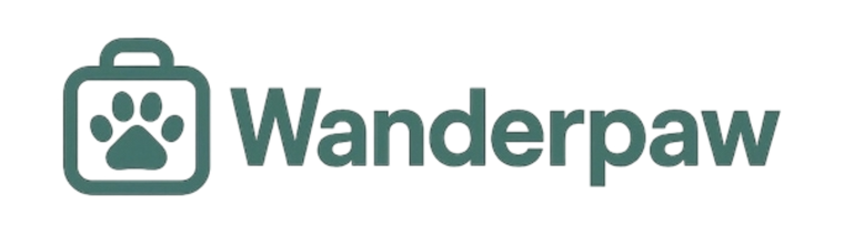 Wanderpaw logo with a teal paw-print suitcase icon and the brand name 'Wanderpaw' on a plain white background.